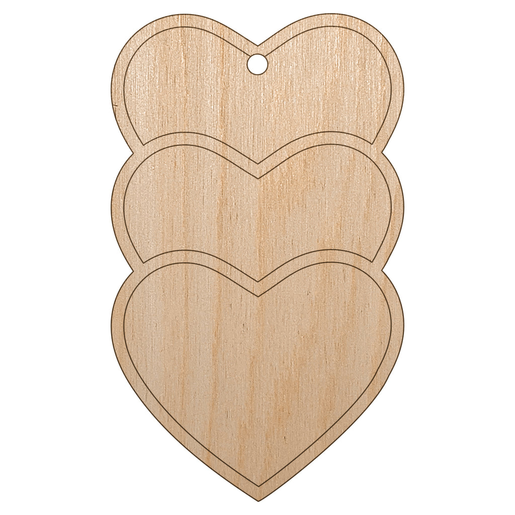 Heart Love Trio Unfinished Craft Wood Holiday Christmas Tree DIY Pre-Drilled Ornament
