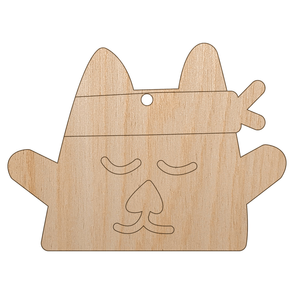Ninja Kitty Cat Doodle Unfinished Craft Wood Holiday Christmas Tree DIY Pre-Drilled Ornament