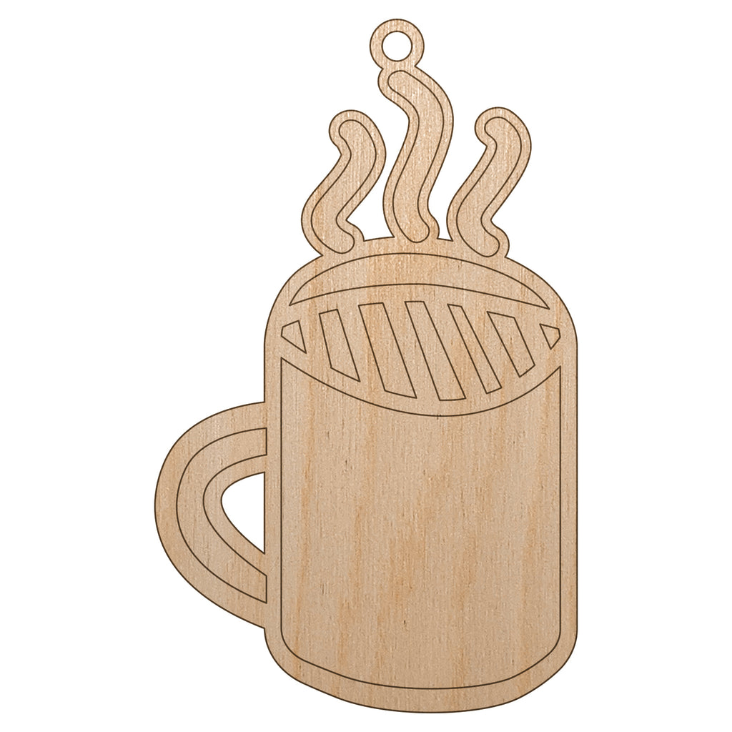 Steaming Coffee Mug Doodle Unfinished Craft Wood Holiday Christmas Tree DIY Pre-Drilled Ornament