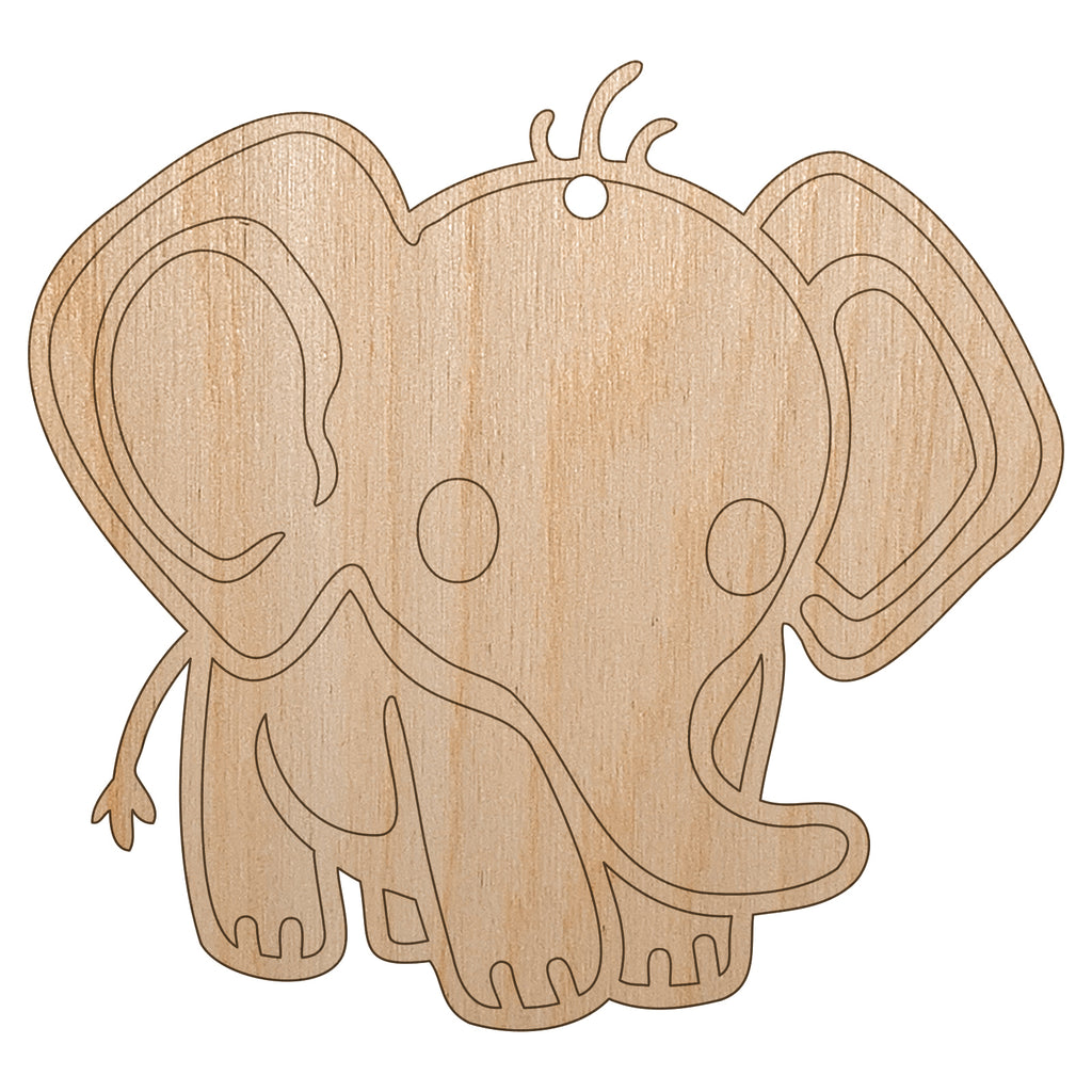 Cute Baby Elephant Unfinished Craft Wood Holiday Christmas Tree DIY Pre-Drilled Ornament