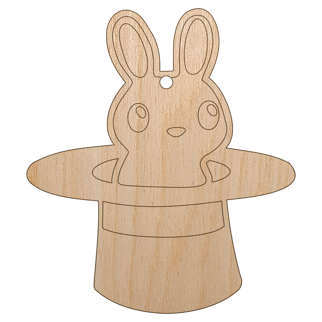 Cute Bunny Rabbit in Magician Hat Unfinished Craft Wood Holiday Christmas Tree DIY Pre-Drilled Ornament