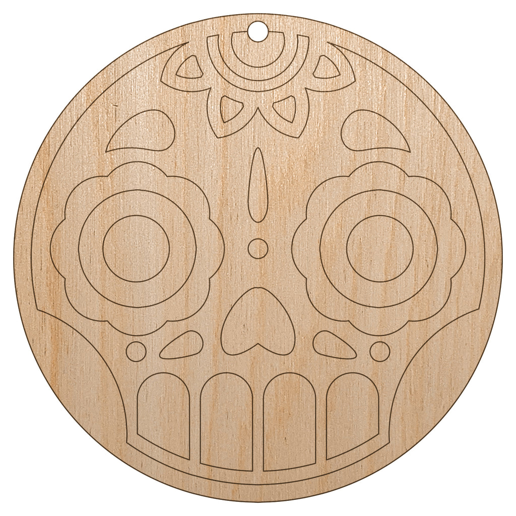 Cute Dia de los Muertos Day of Dead Sugar Skull Unfinished Craft Wood Holiday Christmas Tree DIY Pre-Drilled Ornament
