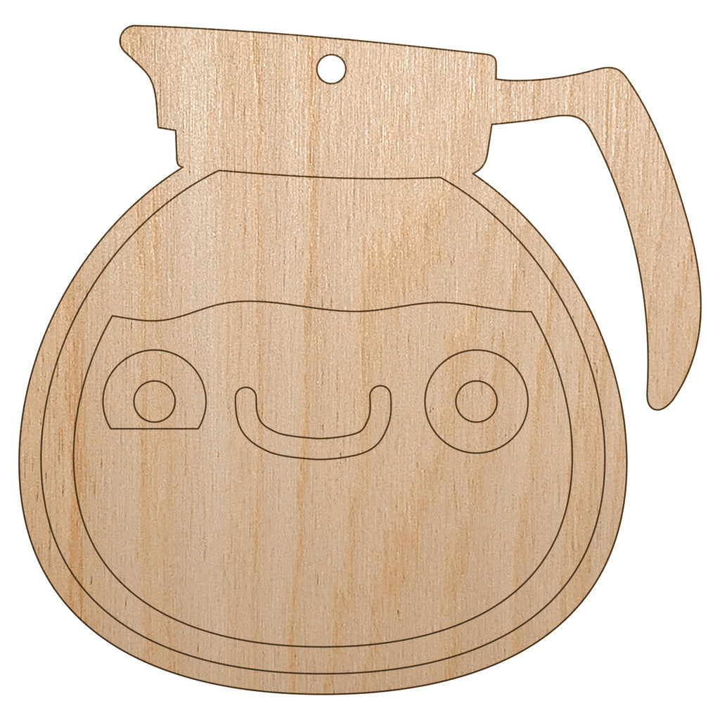 Cute Kawaii Caffeinated Coffee Pot Unfinished Craft Wood Holiday Christmas Tree DIY Pre-Drilled Ornament