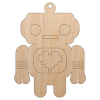 Cute Little Robot with a Heart Unfinished Craft Wood Holiday Christmas Tree DIY Pre-Drilled Ornament