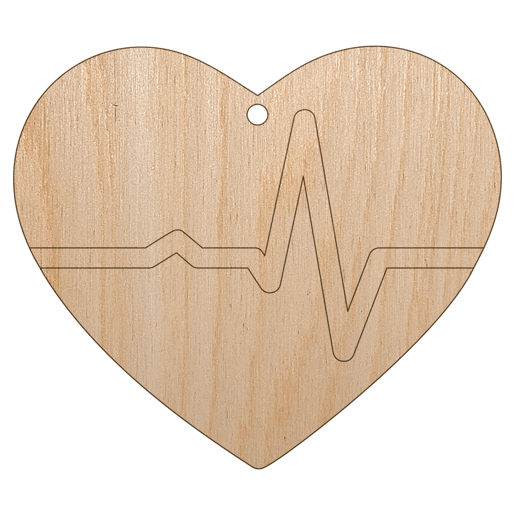 EKG Pulse Heart Beat Unfinished Craft Wood Holiday Christmas Tree DIY Pre-Drilled Ornament
