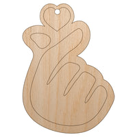 Heart Fingers Gesture of Love Unfinished Craft Wood Holiday Christmas Tree DIY Pre-Drilled Ornament