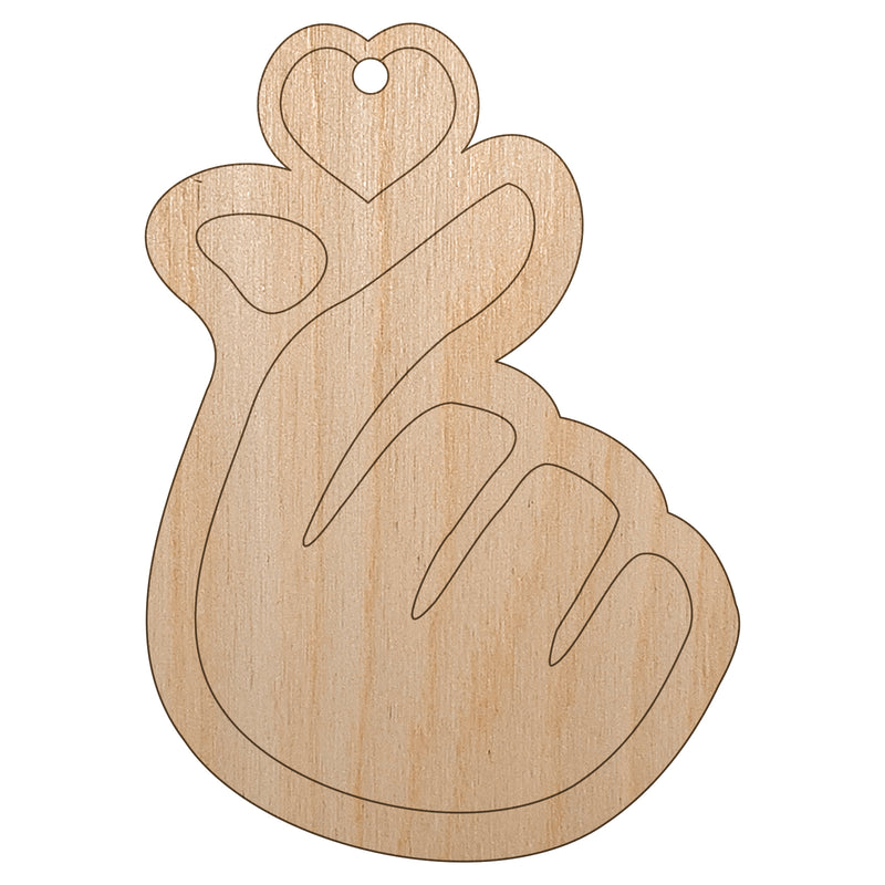 Heart Fingers Gesture of Love Unfinished Craft Wood Holiday Christmas Tree DIY Pre-Drilled Ornament