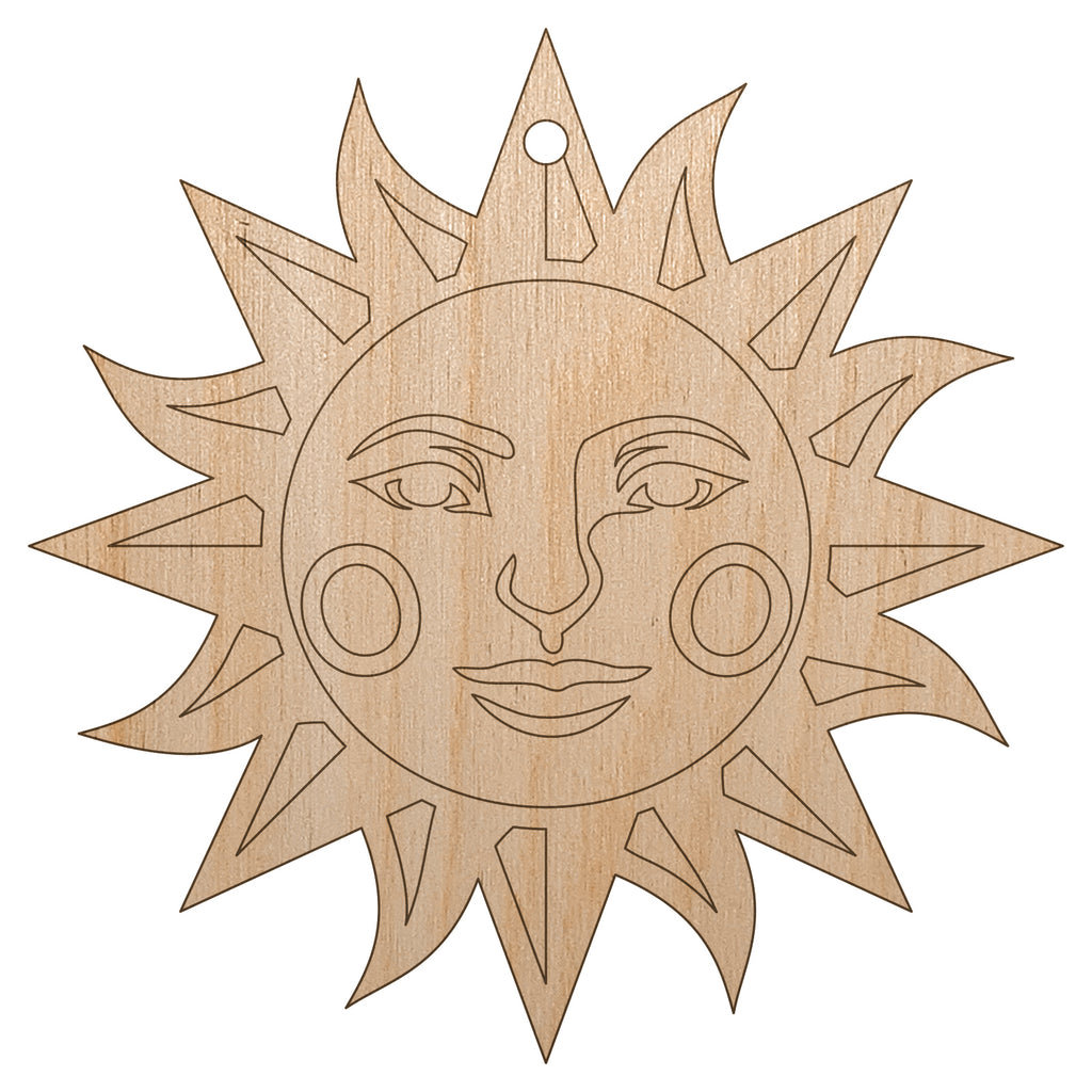 Heraldic Sun Face Unfinished Craft Wood Holiday Christmas Tree DIY Pre-Drilled Ornament