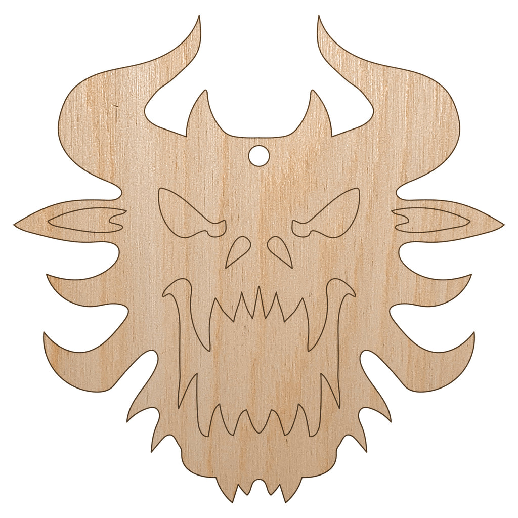 Horned Monster Demon Head Unfinished Craft Wood Holiday Christmas Tree DIY Pre-Drilled Ornament