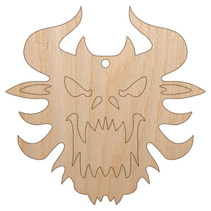 Horned Monster Demon Head Unfinished Craft Wood Holiday Christmas Tree DIY Pre-Drilled Ornament