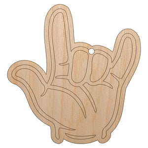 I Love You Hand Sign Language Unfinished Craft Wood Holiday Christmas Tree DIY Pre-Drilled Ornament