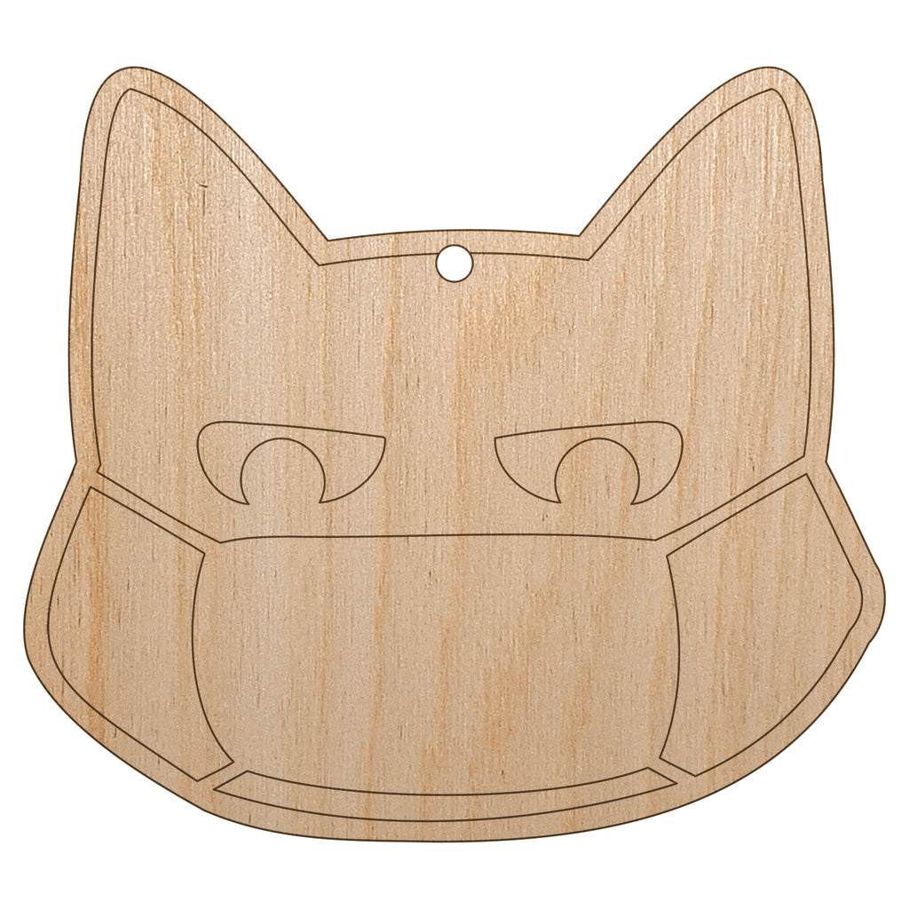 Judgmental Cat Wearing Mask Unfinished Craft Wood Holiday Christmas Tree DIY Pre-Drilled Ornament