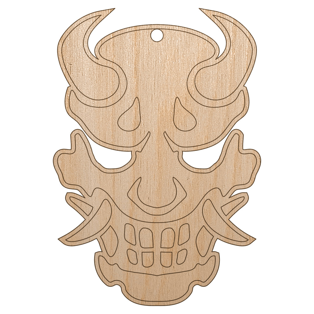 Oni Japanese Demon Mask Unfinished Craft Wood Holiday Christmas Tree DIY Pre-Drilled Ornament