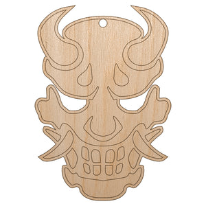 Oni Japanese Demon Mask Unfinished Craft Wood Holiday Christmas Tree DIY Pre-Drilled Ornament