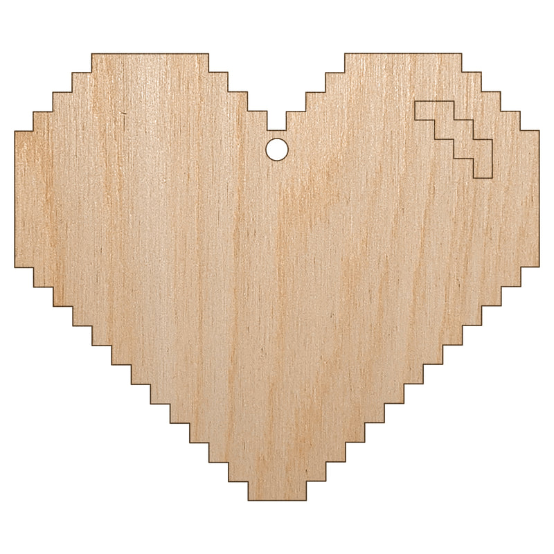 Pixel Digital Filled Heart Gaming Life Unfinished Craft Wood Holiday Christmas Tree DIY Pre-Drilled Ornament