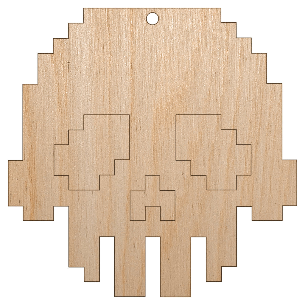 Pixel Digital Skull Unfinished Craft Wood Holiday Christmas Tree DIY Pre-Drilled Ornament