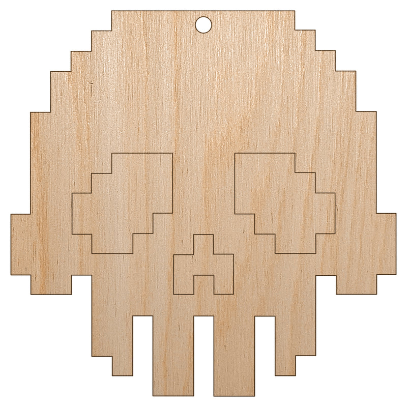 Pixel Digital Skull Unfinished Craft Wood Holiday Christmas Tree DIY Pre-Drilled Ornament