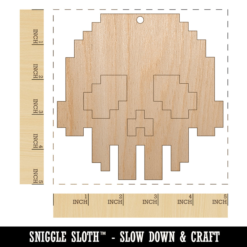 Pixel Digital Skull Unfinished Craft Wood Holiday Christmas Tree DIY Pre-Drilled Ornament