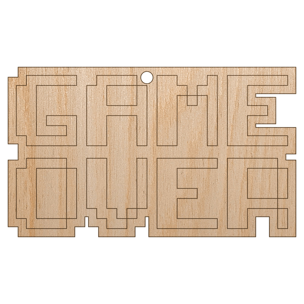Pixel Video Game Over Text Unfinished Craft Wood Holiday Christmas Tree DIY Pre-Drilled Ornament