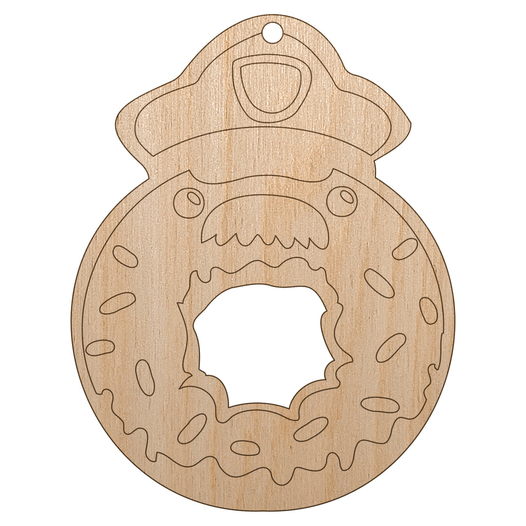 Police Officer Donut Unfinished Craft Wood Holiday Christmas Tree DIY Pre-Drilled Ornament