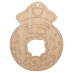 Police Officer Donut Unfinished Craft Wood Holiday Christmas Tree DIY Pre-Drilled Ornament