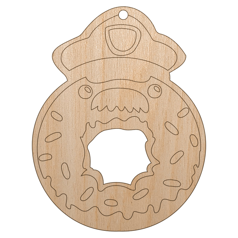 Police Officer Donut Unfinished Craft Wood Holiday Christmas Tree DIY Pre-Drilled Ornament