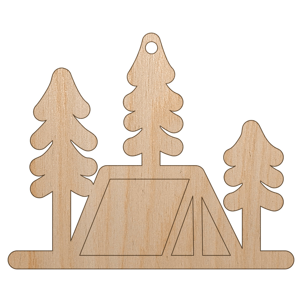 Simple Tent Camping in Woods Unfinished Craft Wood Holiday Christmas Tree DIY Pre-Drilled Ornament