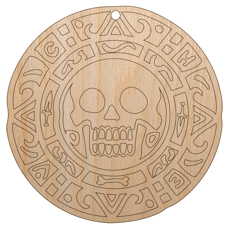 Skull Pirate Coin Unfinished Craft Wood Holiday Christmas Tree DIY Pre-Drilled Ornament