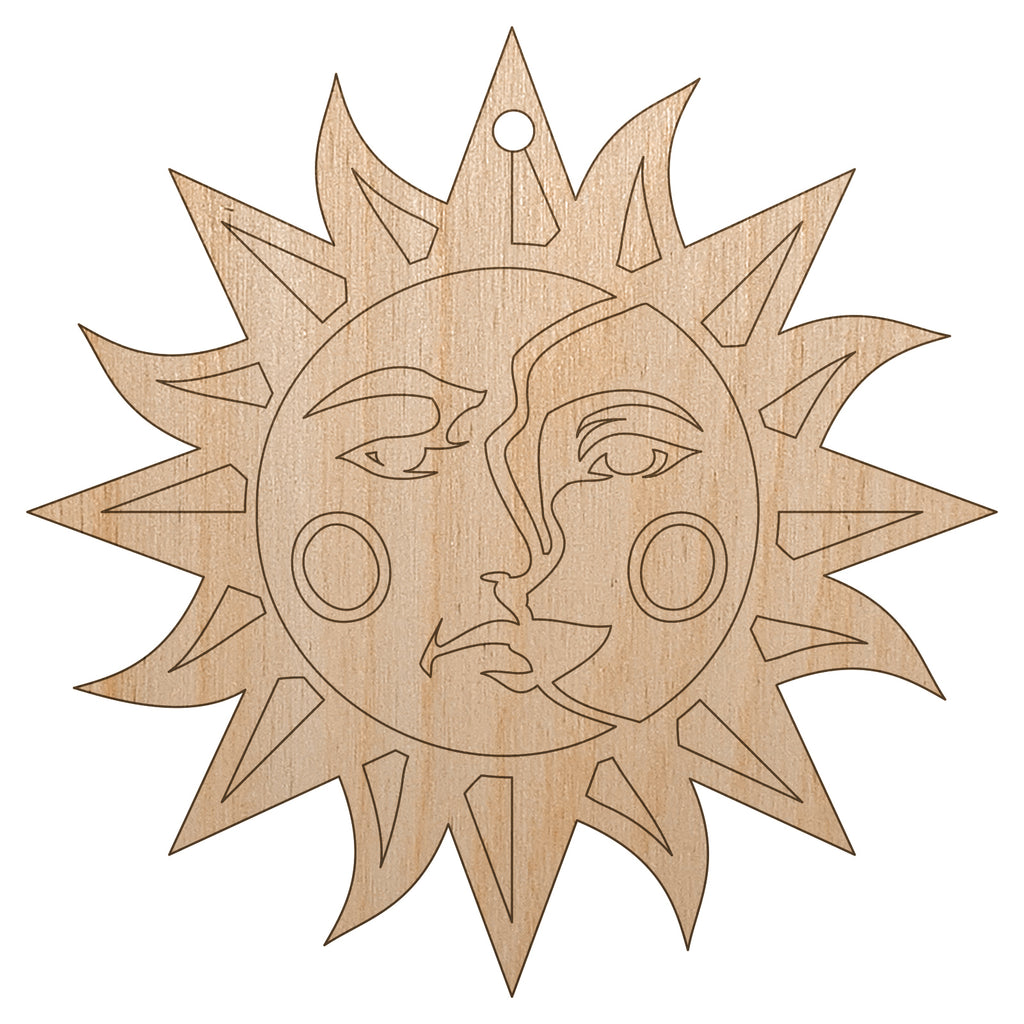 Sun and Moon Heraldic Faces Unfinished Craft Wood Holiday Christmas Tree DIY Pre-Drilled Ornament