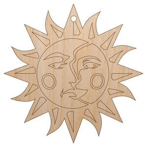 Sun and Moon Heraldic Faces Unfinished Craft Wood Holiday Christmas Tree DIY Pre-Drilled Ornament