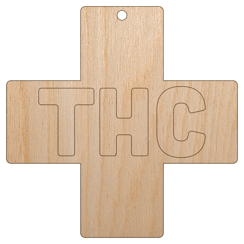 THC Medicinal Marijuana Medical Cross Unfinished Craft Wood Holiday Christmas Tree DIY Pre-Drilled Ornament