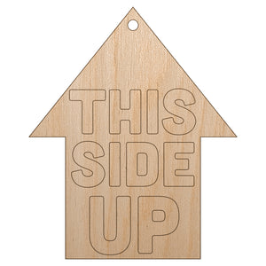 This Side Up Arrow with Text Icon Unfinished Craft Wood Holiday Christmas Tree DIY Pre-Drilled Ornament