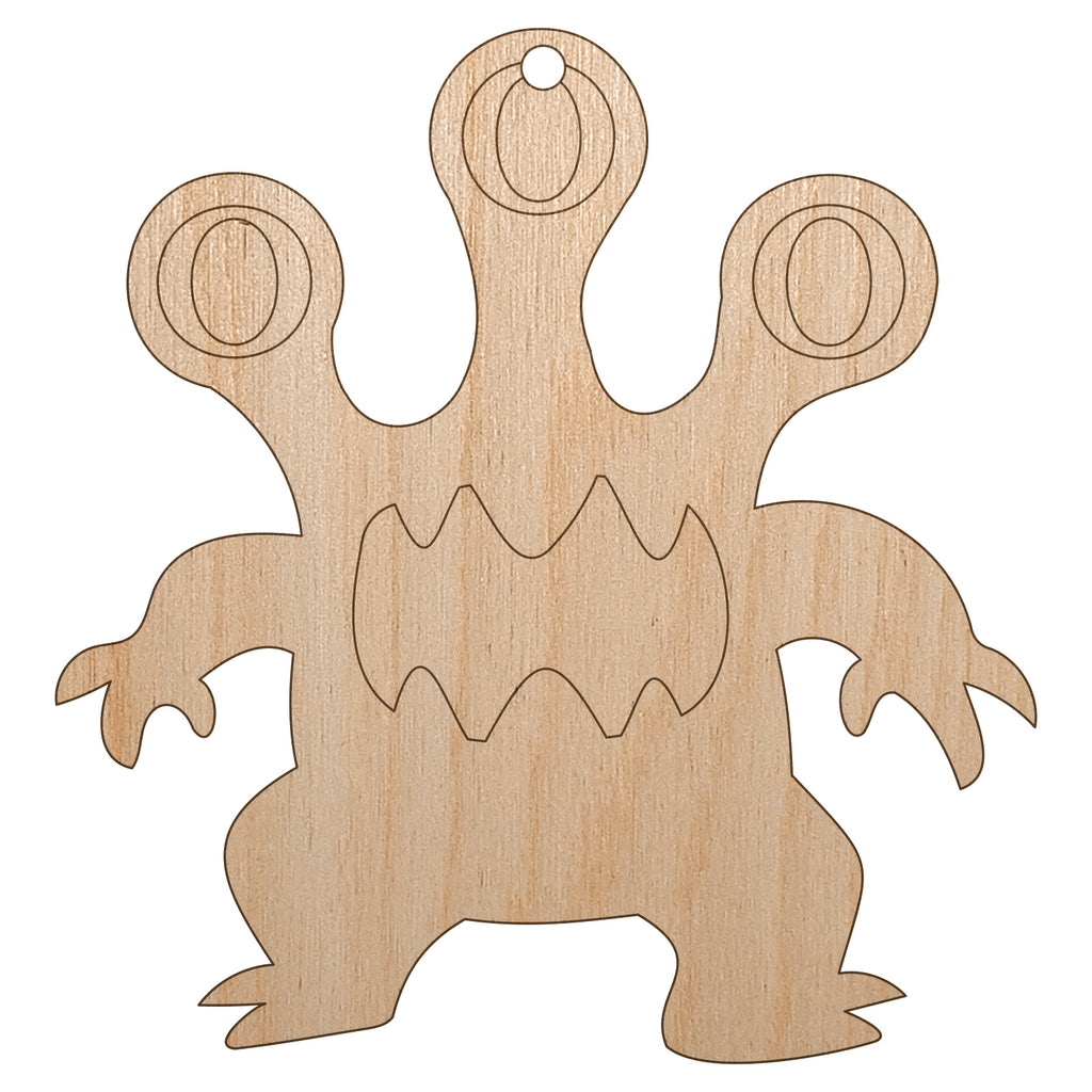 Three Eyed Alien Monster Unfinished Craft Wood Holiday Christmas Tree DIY Pre-Drilled Ornament