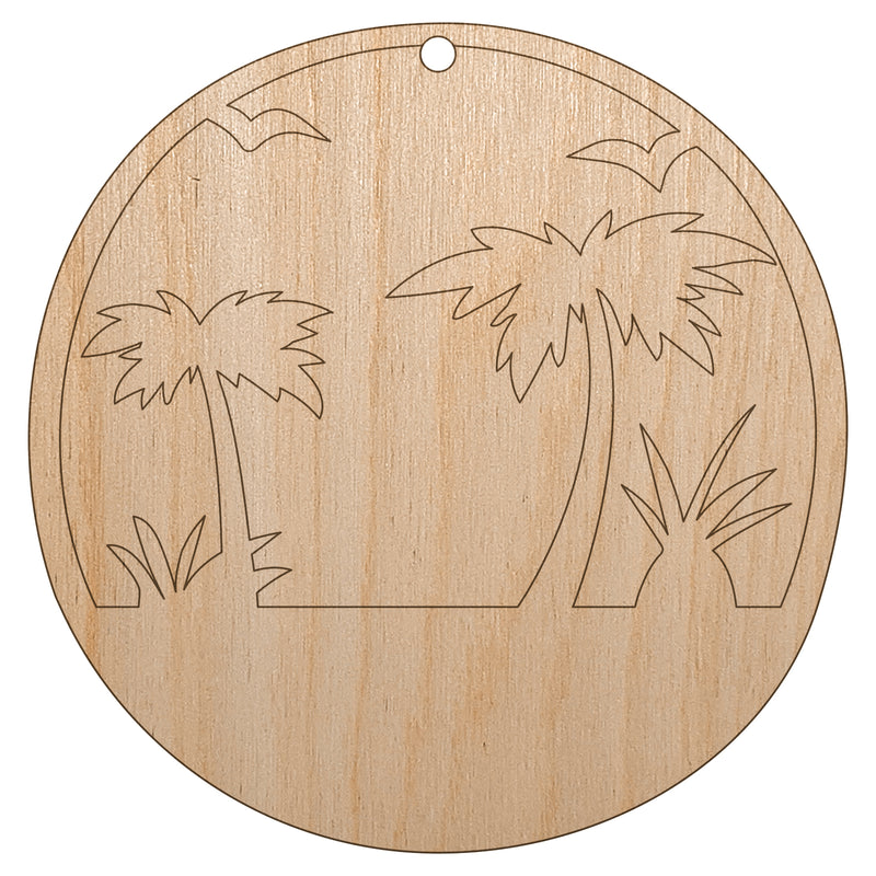 Tropical Beach with Palm Trees Unfinished Craft Wood Holiday Christmas Tree DIY Pre-Drilled Ornament
