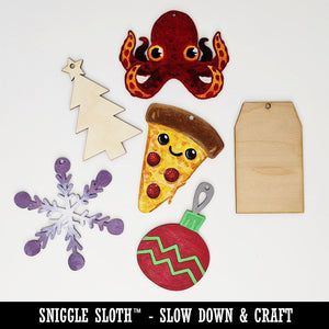 Pepperoni Mushroom Pizza Doodle Unfinished Craft Wood Holiday Christmas Tree DIY Pre-Drilled Ornament