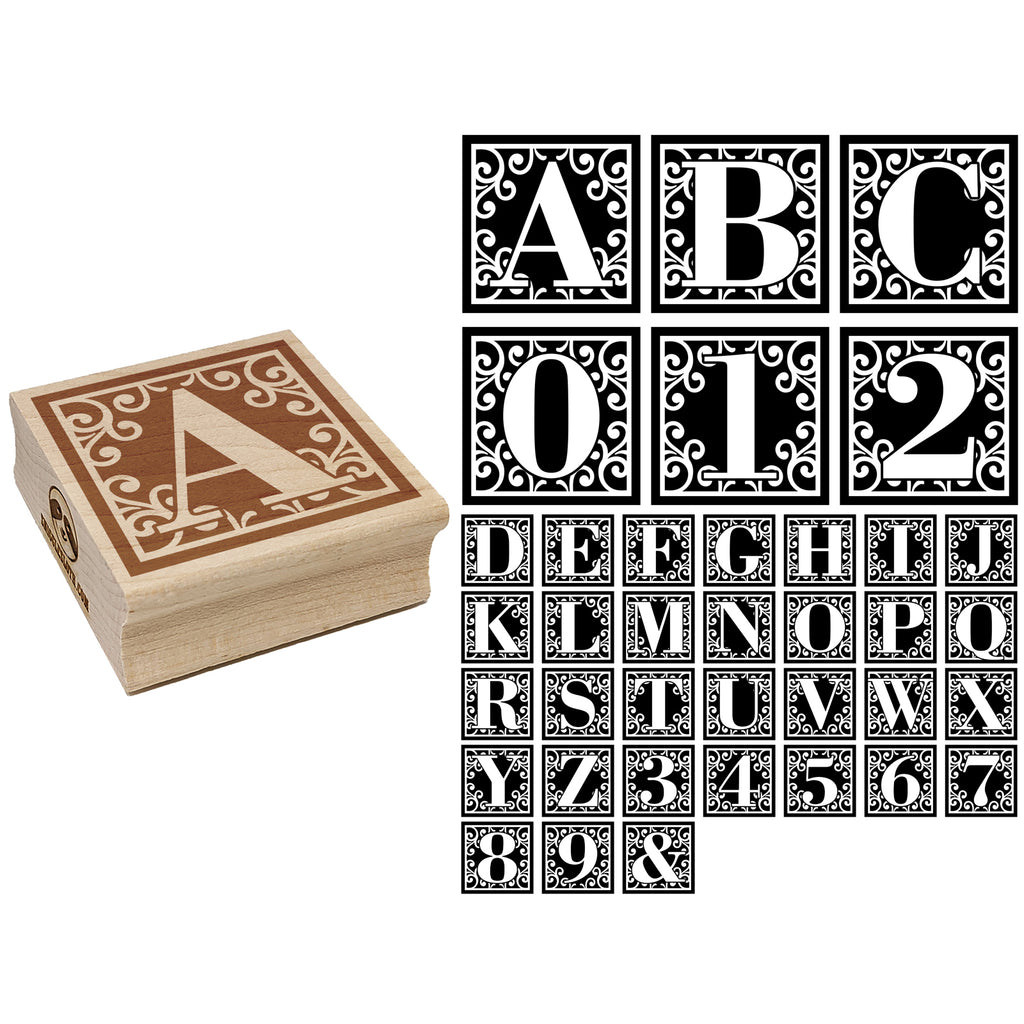 Monogram Swirls Letter Number Square Rubber Stamp for Stamping Crafting