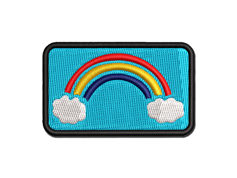 Rainbow with Clouds Multi-Color Embroidered Iron-On or Hook & Loop Patch Applique
