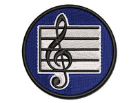 Treble Clef on Staff Music Multi-Color Embroidered Iron-On or Hook & Loop Patch Applique