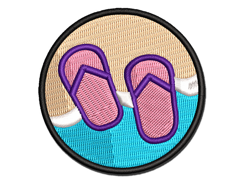 Flip Flops Summer Vacation Multi-Color Embroidered Iron-On or Hook & Loop Patch Applique