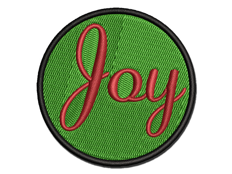 Joy Cursive Text Multi-Color Embroidered Iron-On or Hook & Loop Patch Applique
