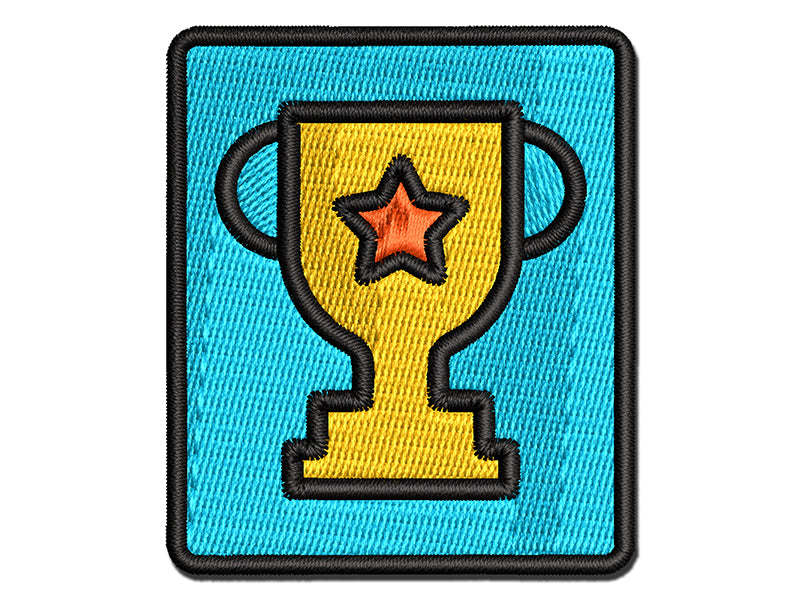 Trophy Award Outline with Star Multi-Color Embroidered Iron-On or Hook & Loop Patch Applique