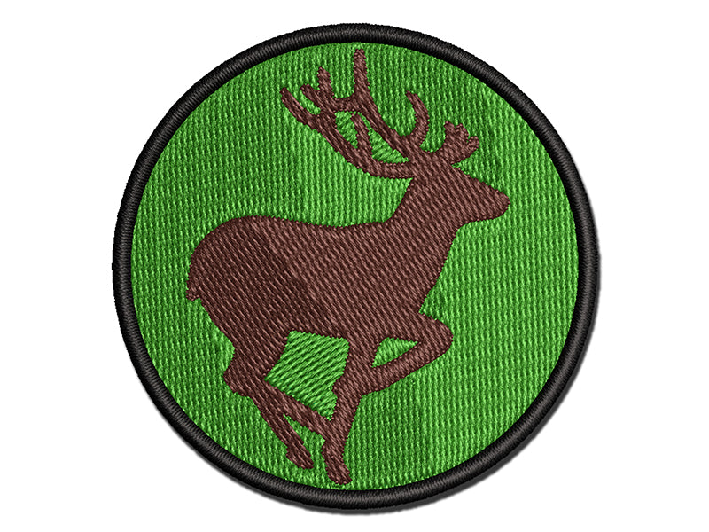 Deer Buck in Profile Solid Multi-Color Embroidered Iron-On or Hook & Loop Patch Applique