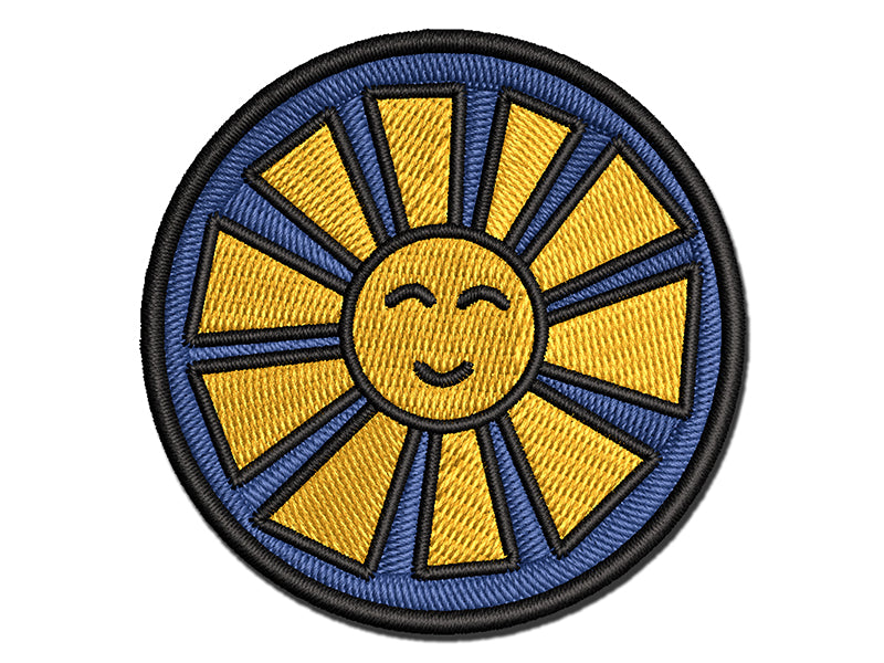 Smiling Sunshine Multi-Color Embroidered Iron-On or Hook & Loop Patch Applique