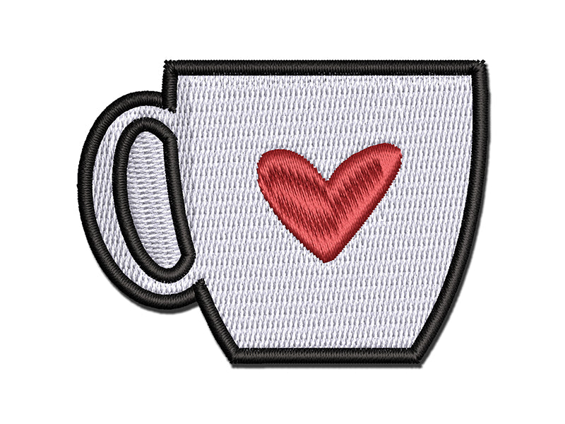 Coffee Love Mug Cup Outline Multi-Color Embroidered Iron-On or Hook & Loop Patch Applique