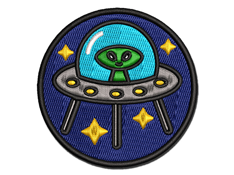 Alien Space Ship UFO Multi-Color Embroidered Iron-On or Hook & Loop Patch Applique