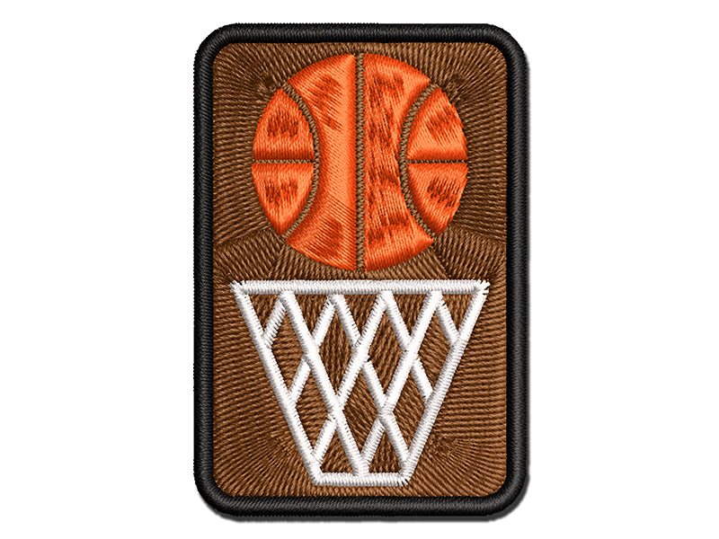 Basketball and Hoop Multi-Color Embroidered Iron-On or Hook & Loop Patch Applique