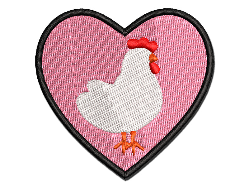 Chicken in Heart Multi-Color Embroidered Iron-On or Hook & Loop Patch Applique