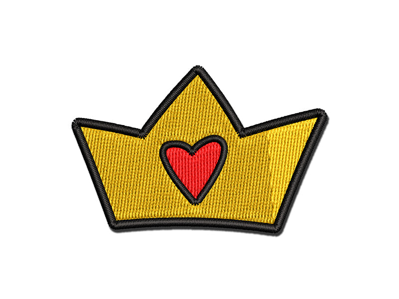 Crown with Heart Multi-Color Embroidered Iron-On or Hook & Loop Patch Applique