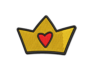 Crown with Heart Multi-Color Embroidered Iron-On or Hook & Loop Patch Applique