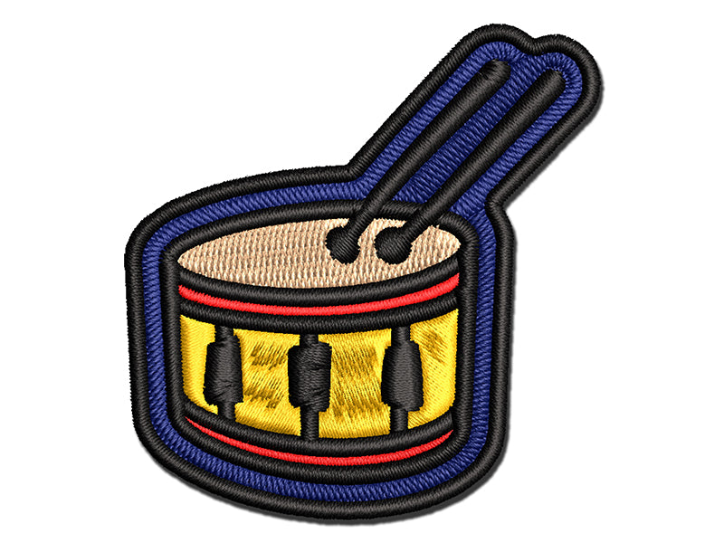 Drum with Sticks Music Instrument Doodle Multi-Color Embroidered Iron-On or Hook & Loop Patch Applique